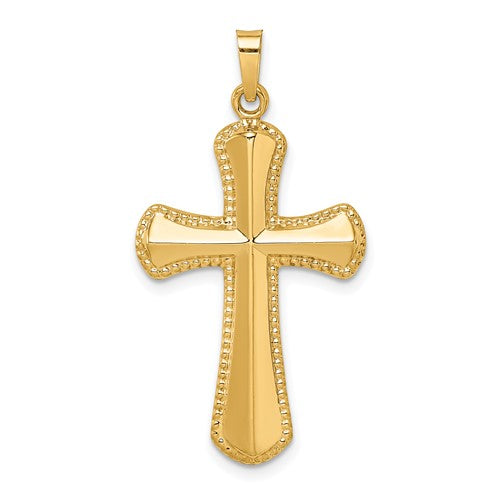 14k-hollow-polished-beaded-edge-cross-SolomonJeweler-Wichita-KS-CustomJewelry