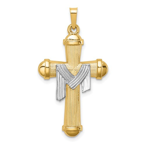 14k-two-tone-hollow-polished-draped-cross-SolomonJeweler-Wichita-KS-CustomJewelry