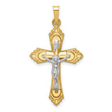 14k-two-tone-hollow-polished-fleur-de-lis-crucifix-SolomonJeweler-Wichita-KS-CustomJewelry