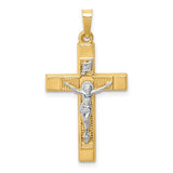 14k-two-tone-hollow-polished-textured-latin-crucifix-SolomonJeweler-Wichita-KS-CustomJewelry