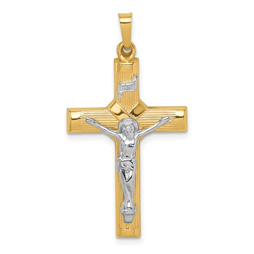 14k-two-tone-hollow-polished-center-x-crucifix-SolomonJeweler-Wichita-KS-CustomJewelry