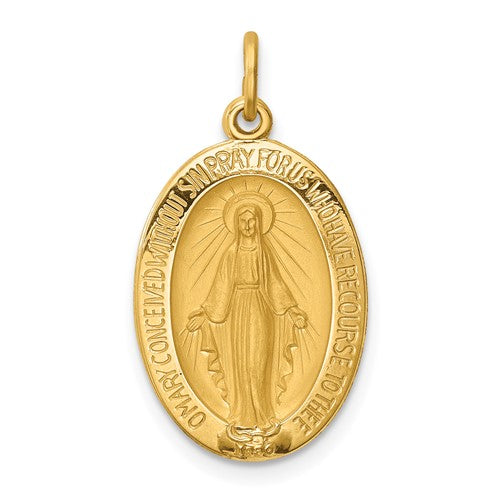 14k-solid-polished-and-satin-oval-miraculous-medal-SolomonJeweler-Wichita-KS-CustomJewelry