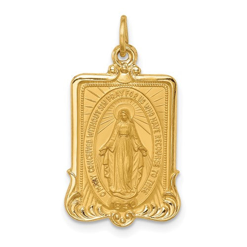 14k-solid-polished-satin-large-rectangle-framed-miraculous-medal-SolomonJeweler-Wichita-KS-CustomJewelry