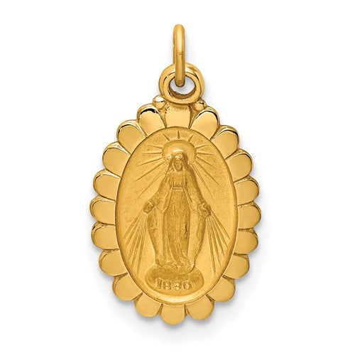 14k-solid-polished-satin-small-oval-scalloped-miraculous-medal-SolomonJeweler-Wichita-KS-CustomJewelry