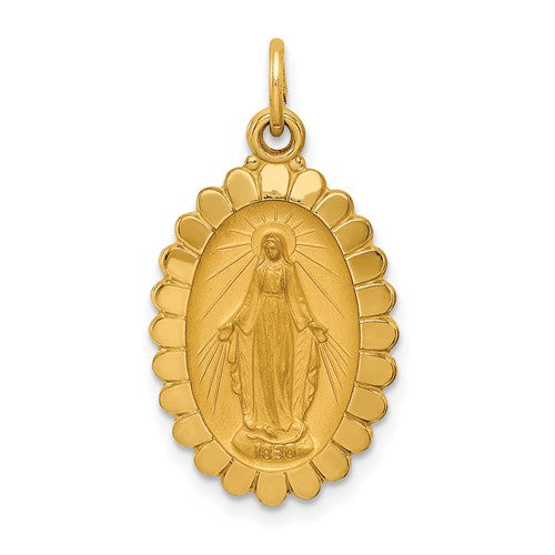 14k-solid-polished-satin-medium-oval-scalloped-miraculous-medal-SolomonJeweler-Wichita-KS-CustomJewelry