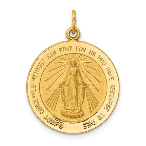 14k-solid-polished-satin-medium-round-miraculous-medal-SolomonJeweler-Wichita-KS-CustomJewelry
