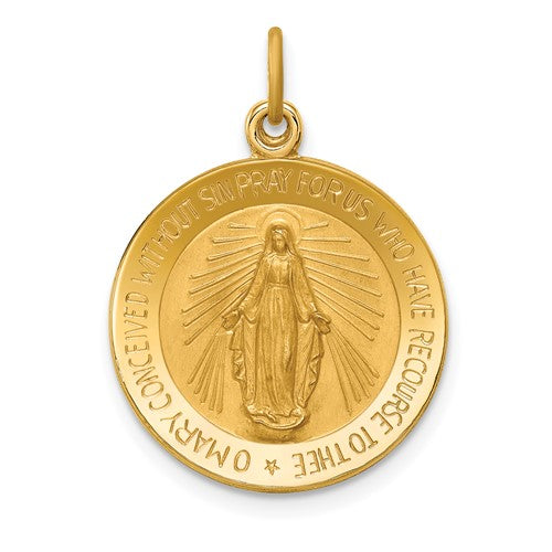 14k-solid-polished-satin-small-round-miraculous-medal-SolomonJeweler-Wichita-KS-CustomJewelry