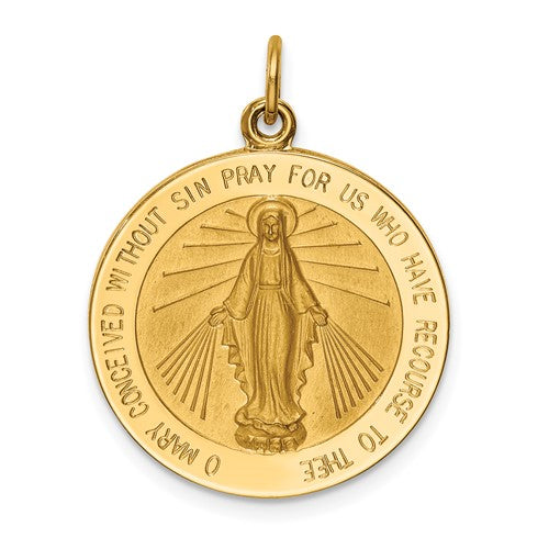 14k-solid-polished-satin-large-round-miraculous-medal-SolomonJeweler-Wichita-KS-CustomJewelry