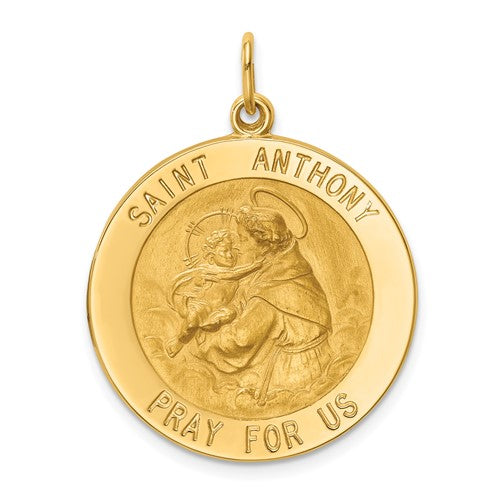 14k-solid-polished-satin-large-round-st-anthony-medal-SolomonJeweler-Wichita-KS-CustomJewelry