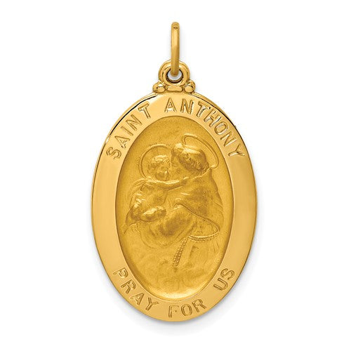 14k-solid-polished-satin-oval-st-anthony-medal-SolomonJeweler-Wichita-KS-CustomJewelry
