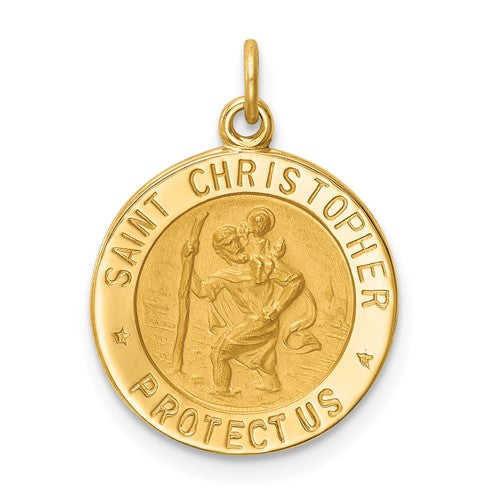 14k-solid-polished-satin-small-round-st-christopher-medal-SolomonJeweler-Wichita-KS-CustomJewelry
