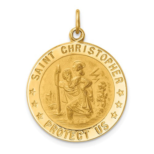 14k-solid-polished-satin-medium-round-st-christopher-medal-SolomonJeweler-Wichita-KS-CustomJewelry