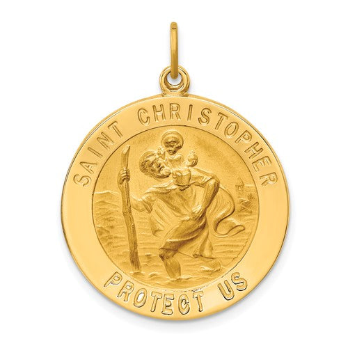 14k-solid-polished-satin-large-round-st-christopher-medal-SolomonJeweler-Wichita-KS-CustomJewelry