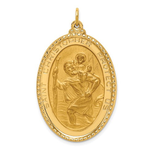 14k-solid-polished-satin-beaded-edge-st-christopher-medal-SolomonJeweler-Wichita-KS-CustomJewelry