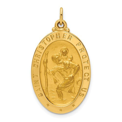 14k-solid-polished-satin-medium-oval-st-christopher-medal-SolomonJeweler-Wichita-KS-CustomJewelry