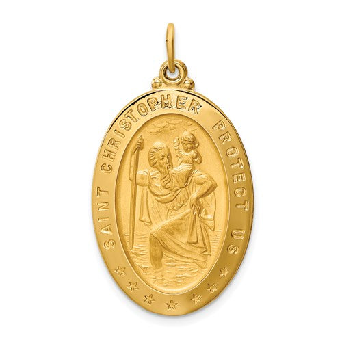 14k-solid-polished-satin-large-oval-st-christopher-medal-SolomonJeweler-Wichita-KS-CustomJewelry