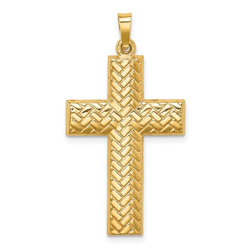 14k-hollow-polished-basketweave-design-latin-cross-SolomonJeweler-Wichita-KS-CustomJewelry
