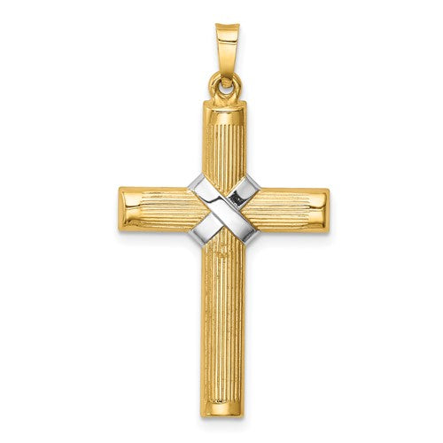 14k-hollow-polished-rhodium-center-x-cross-SolomonJeweler-Wichita-KS-CustomJewelry