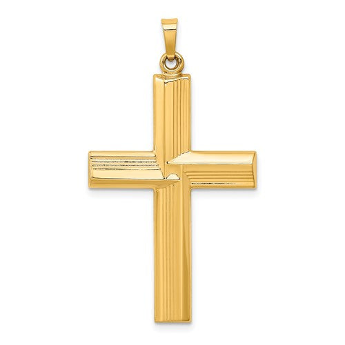 14k-hollow-polished-stripe-design-latin-cross-SolomonJeweler-Wichita-KS-CustomJewelry