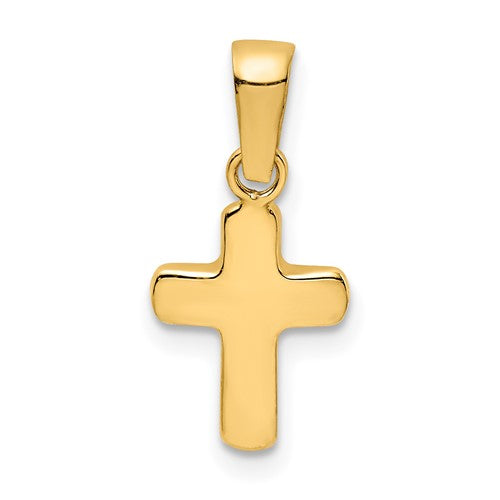 14k polished hollow Latin cross pendant in gold with detailed craftsmanship, perfect for necklaces or charms.
