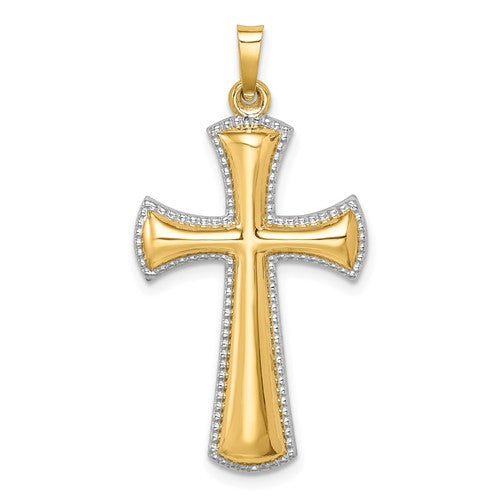 14k-hollow-polished-w-rhodium-beaded-edge-cross-SolomonJeweler-Wichita-KS-CustomJewelry