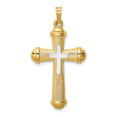 14k-two-tone-hollow-polished-cross-w-center-cross-SolomonJeweler-Wichita-KS-CustomJewelry