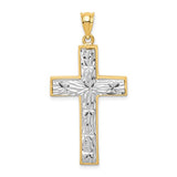14k-two-tone-polished-diamond-cut-cross-pendant-SolomonJeweler-Wichita-KS-CustomJewelry