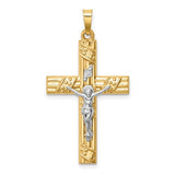 14k-two-tone-hollow-polished-textured-striped-latin-crucifix-SolomonJeweler-Wichita-KS-CustomJewelry