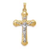 14k-two-tone-hollow-polished-chevron-design-crucifix-SolomonJeweler-Wichita-KS-CustomJewelry