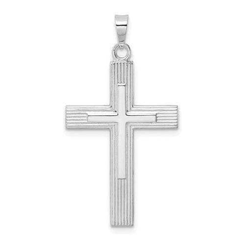 14k-white-gold-polished-solid-striped-double-cross-pendant-SolomonJeweler-Wichita-KS-CustomJewelry