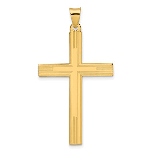 14k-polished-and-line-design-solid-cross-pendant-SolomonJeweler-Wichita-KS-CustomJewelry