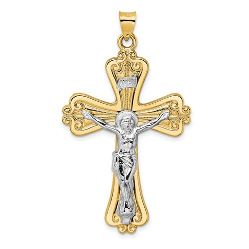14k-two-tone-polished-solid-fancy-inri-crucifix-pendant-SolomonJeweler-Wichita-KS-CustomJewelry
