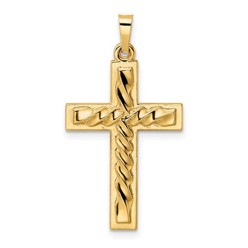 14k-polished-and-twisted-hollow-cross-pendant-SolomonJeweler-Wichita-KS-CustomJewelry