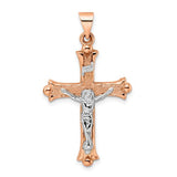 14k-rose-and-white-gold-polished-fleur-de-lis-inri-hollow-crucifix-SolomonJeweler-Wichita-KS-CustomJewelry