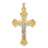 14k-two-tone-polished-solid-inri-fleur-de-lis-crucifix-pendant-SolomonJeweler-Wichita-KS-CustomJewelry