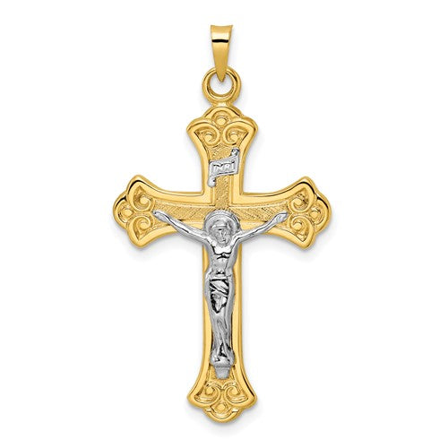 14k-two-tone-polished-solid-inri-fleur-de-lis-crucifix-pendant-SolomonJeweler-Wichita-KS-CustomJewelry