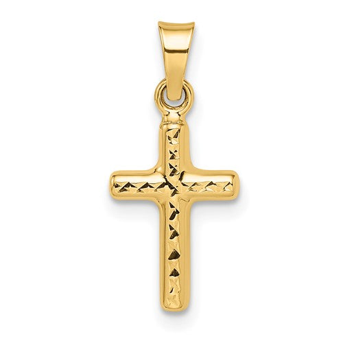 14k-polished-diamond-cut-reversible-puffed-cross-pendant-SolomonJeweler-Wichita-KS-CustomJewelry