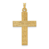 14k-polished-wood-texture-solid-cross-pendant-SolomonJeweler-Wichita-KS-CustomJewelry