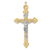 14k-two-tone-polished-hollow-inri-budded-crucifix-pendant-SolomonJeweler-Wichita-KS-CustomJewelry