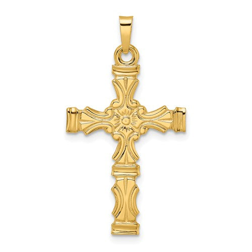 14k-polished-solid-floral-center-cross-pendant-SolomonJeweler-Wichita-KS-CustomJewelry