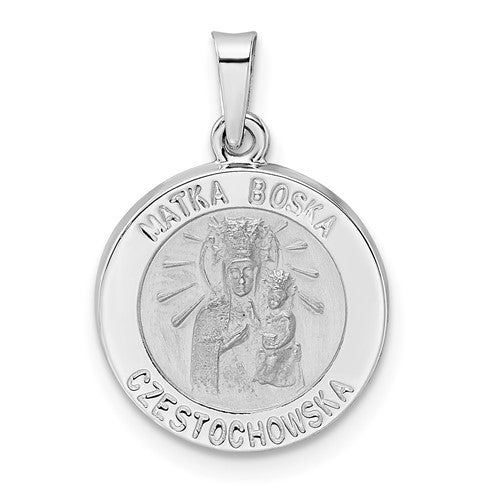 14k-white-gold-polished-and-satin-hollow-matka-boska-medal-pendant-SolomonJeweler-Wichita-KS-CustomJewelry