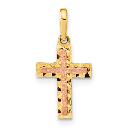 14k-two-tone-diamond-cut-cross-pendant-SolomonJeweler-Wichita-KS-CustomJewelry