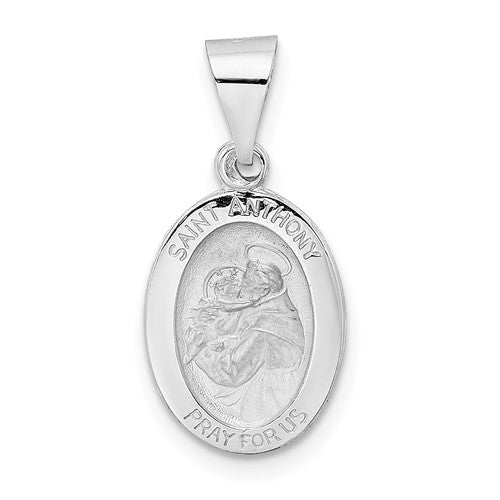14k-white-gold-polished-and-satin-hollow-oval-st-anthony-medal-pendant-SolomonJeweler-Wichita-KS-CustomJewelry