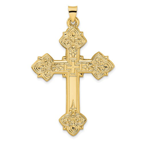 14k-polished-hollow-fancy-fleur-de-lis-cross-pendant-SolomonJeweler-Wichita-KS-CustomJewelry