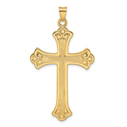 14k-polished-and-textured-solid-fleur-de-lis-cross-pendant-SolomonJeweler-Wichita-KS-CustomJewelry