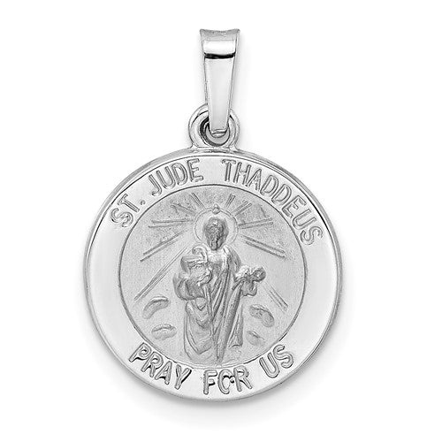 14k-white-gold-polished-and-satin-hollow-st-jude-thaddeus-medal-pendant-SolomonJeweler-Wichita-KS-CustomJewelry