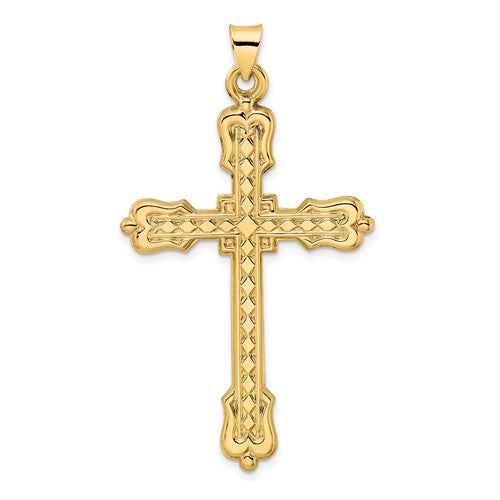 14k-polished-diamond-pattern-hollow-cross-pendant-SolomonJeweler-Wichita-KS-CustomJewelry