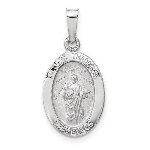 14k-white-gold-polished-and-satin-hollow-oval-st-jude-thaddeus-medal-SolomonJeweler-Wichita-KS-CustomJewelry