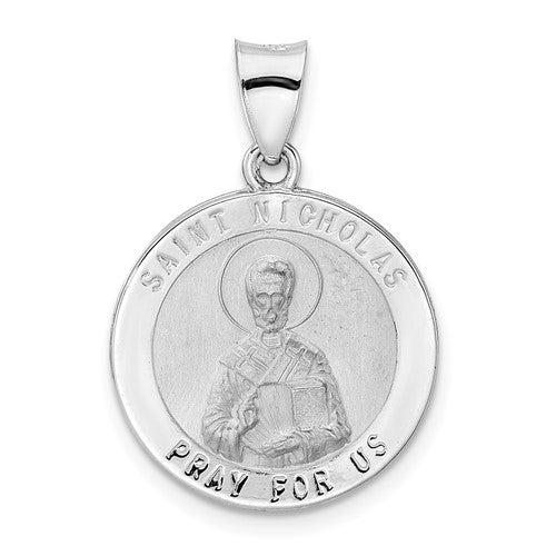 14k-white-gold-polished-and-satin-hollow-st-nicholas-medal-pendant-SolomonJeweler-Wichita-KS-CustomJewelry