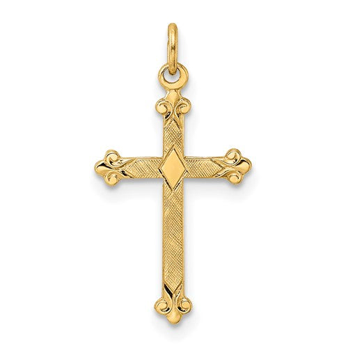 14k-polished-and-textured-solid-diamond-shape-cross-pendant-SolomonJeweler-Wichita-KS-CustomJewelry